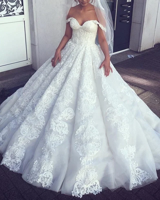 Ball Gown Corset Wedding Dresses Appliques Off The Shoulder Short Wedding Gown