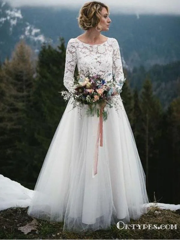 Charming Tulle Long Sleeves Top Lace Bridal Gowns Wedding Dresses, TYP1941 Strapless Wedding Gown