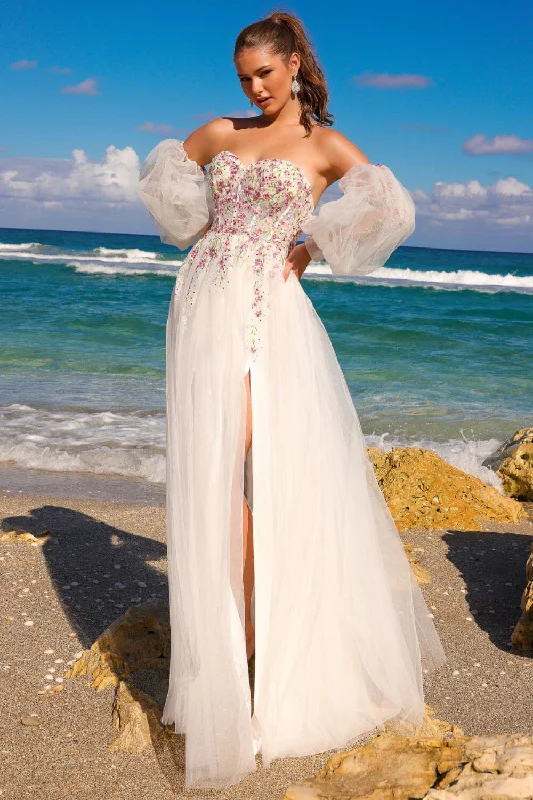 Floral Embroidered A-line Slit Gown by Amelia Couture SU070 Beaded Wedding Gown