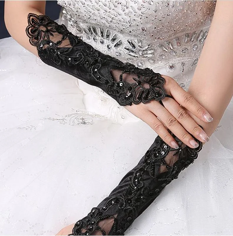 Lace with Crystal Wedding Gloves Sparkling Wedding Dress