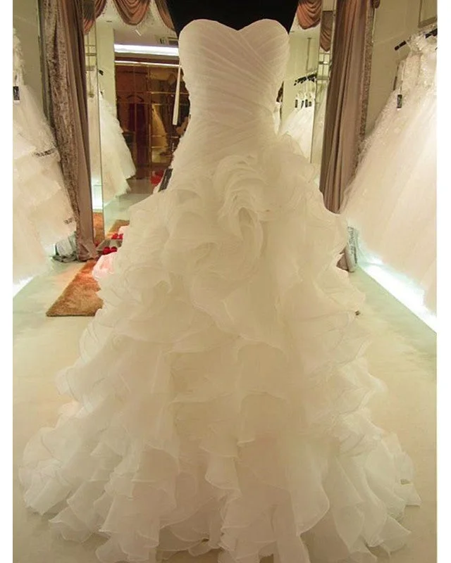 Mermaid Wedding Dresses Sweetheart Organza Ruffles Train Timeless Wedding Dress