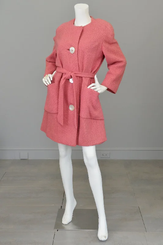 1950s Pink Bouclé Patch Pockets Coat