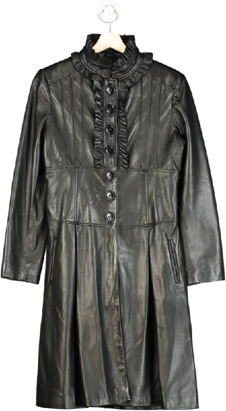 Genel Black Leather Coat UK 10