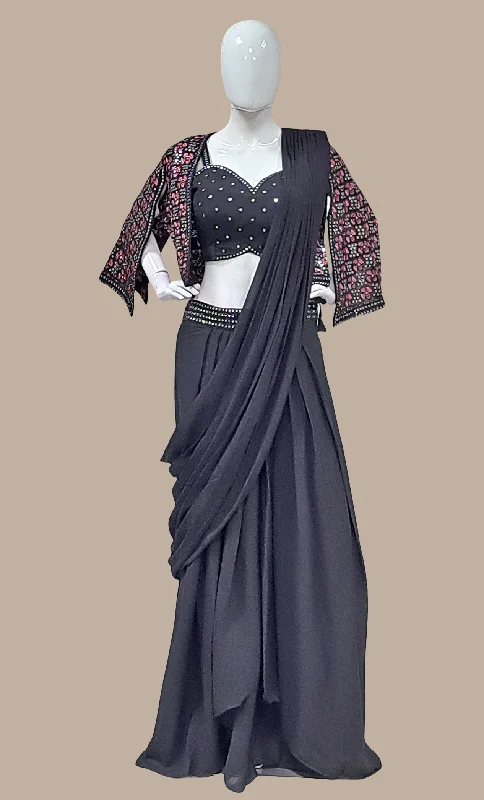 Black Embroidered Choli Set Festival unclassified skirts