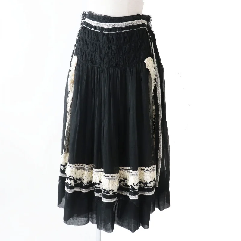 Chanel Women's Lace Tulle Flare Skirt Black White Silk unclassified skirts