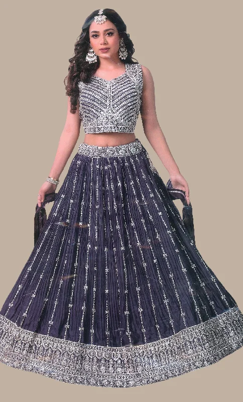 Dark Grey Embroidered Chania Choli Set Polka dot unclassified skirts