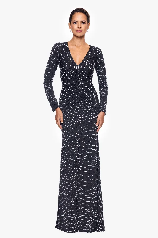 "Devin" Long Rhinestone Jersey Knit V-Neck Dress Budget-friendly maxi dresses