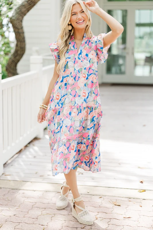 Bright Days Ahead Blue Peach Combo Midi Dress Party midi dresses