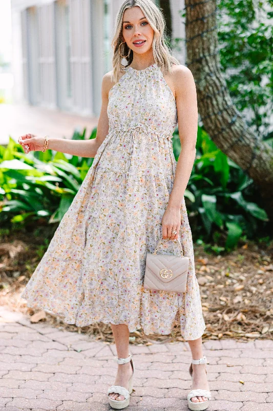 Can't Let You Go Cream White Floral Midi Dress Lace midi dresses