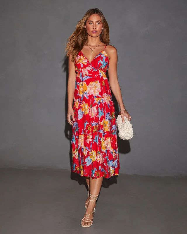 Cynthia Floral V-Neck Tiered Midi Dress Wrap midi dresses