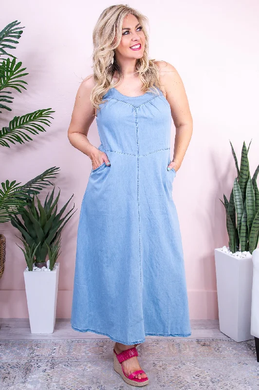 Finally Here Denim Blue Maxi Dress - D5270DBL Holiday maxi dresses