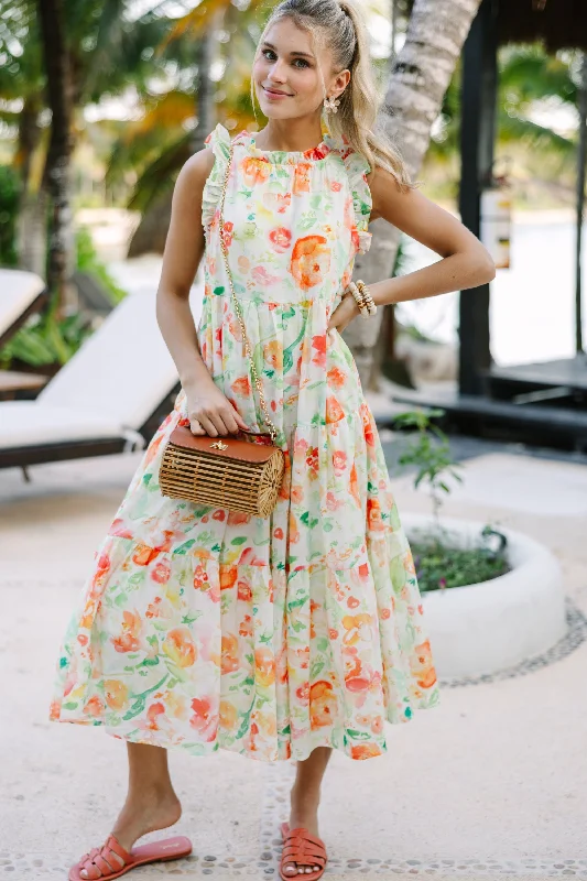 Just A Dream Orange Floral Midi Dress Best midi dresses for tall women