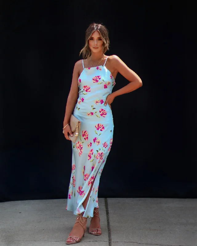 Monae Floral Asymmetrical Neck Midi Dress Designer midi dresses