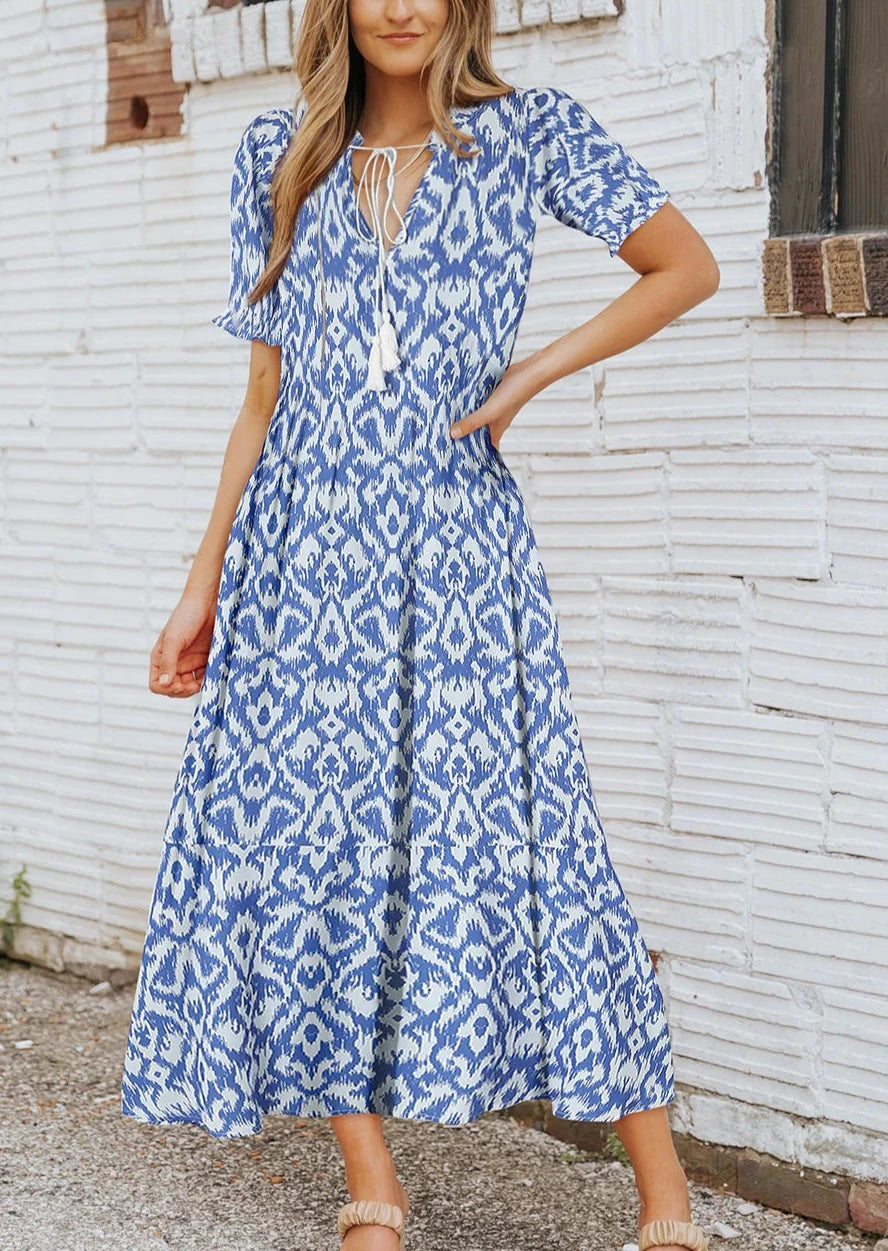 Blue Waves Print Maxi Dress Prom maxi dresses