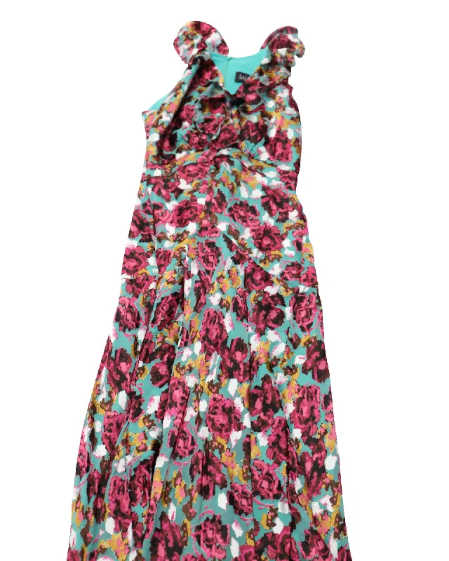 Saloni Floral Ruffle Midi Dress in Multicolor Rayon Winter midi dresses