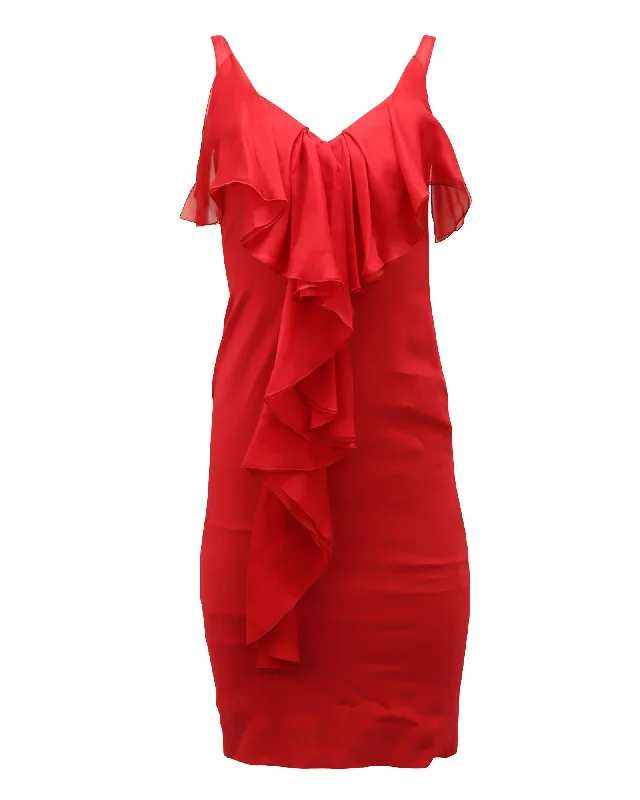 Ruffle Midi Dress in Red Silk Vacation midi dresses