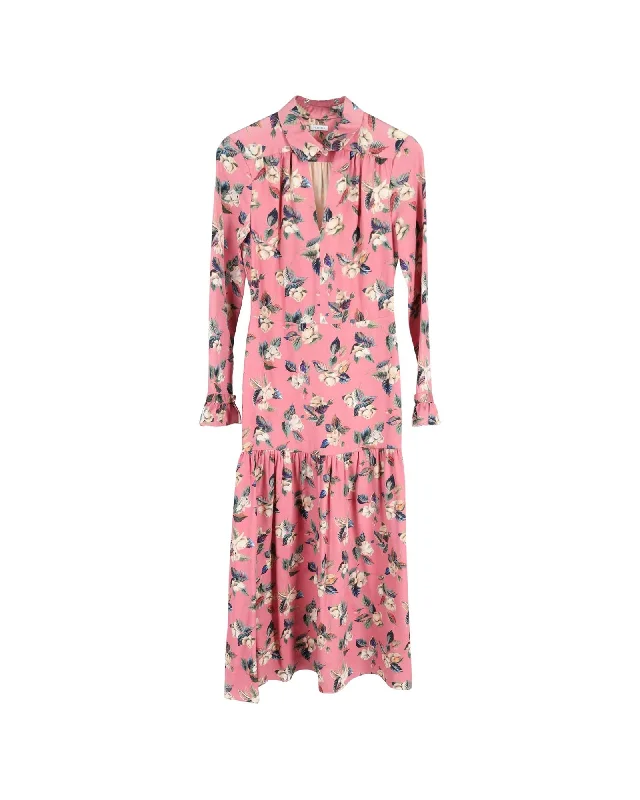 Floral Midi Dress in Pink Wool Flattering midi dresses for all body types