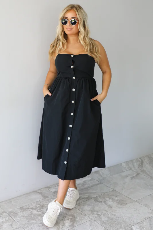 Off The Coast Midi Dress: Black Silk midi dresses