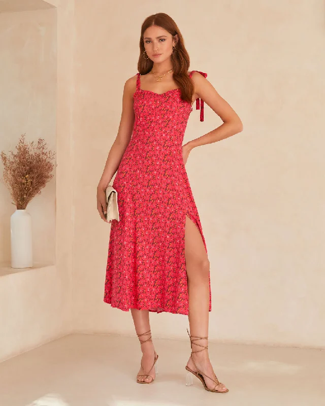 Riko Floral Shoulder Tie Midi Dress Best midi dresses for tall women