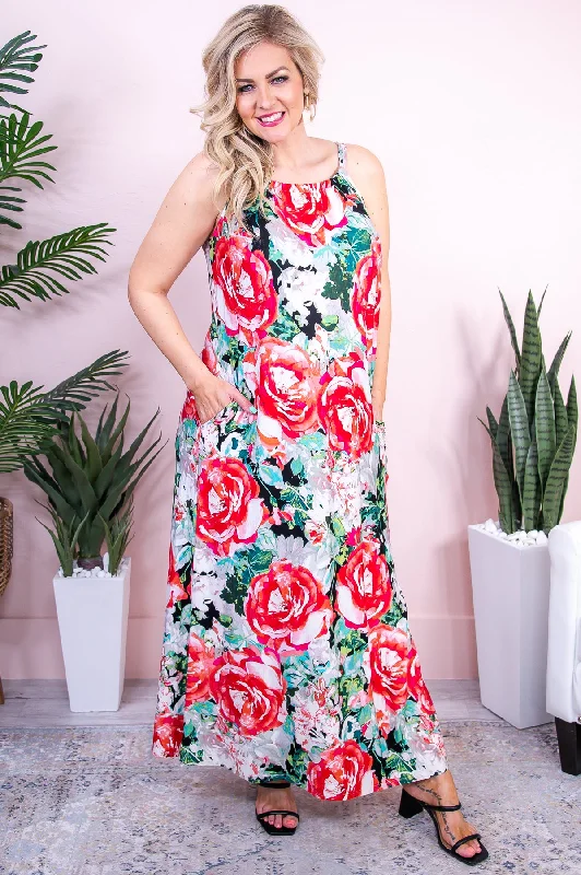 She's Thriving Black/Multi Color Floral Maxi Dress - D5271BK Office maxi dresses