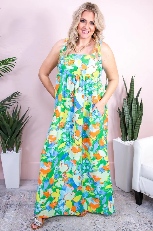 Taking A Stroll Through Gardens Green/Multi Color Floral Maxi Dress - D5226GN Street style maxi dresses