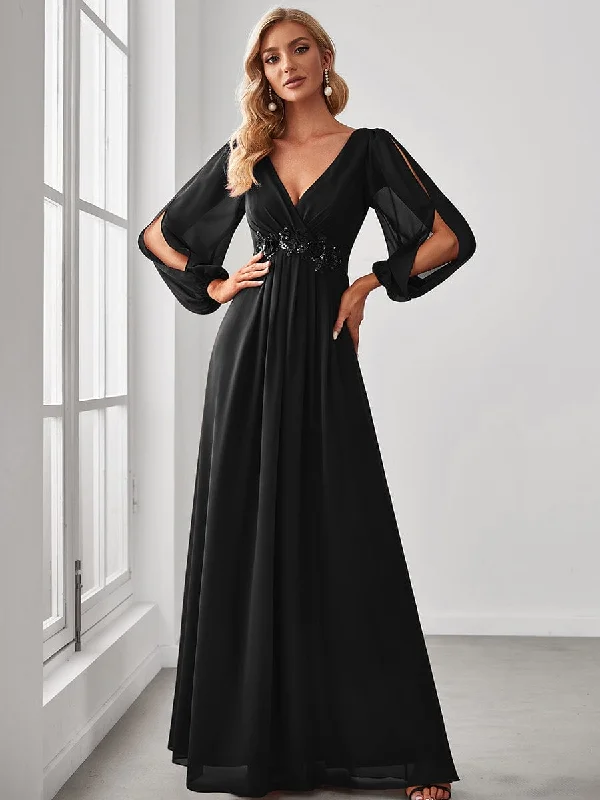 Elegant Chiffon V-Neckline Long Sleeve Formal Evening Dress test Dinner party dresses