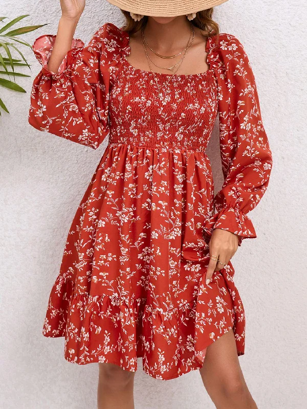 Floral Smocked Square Neck Dress A-line floral dresses