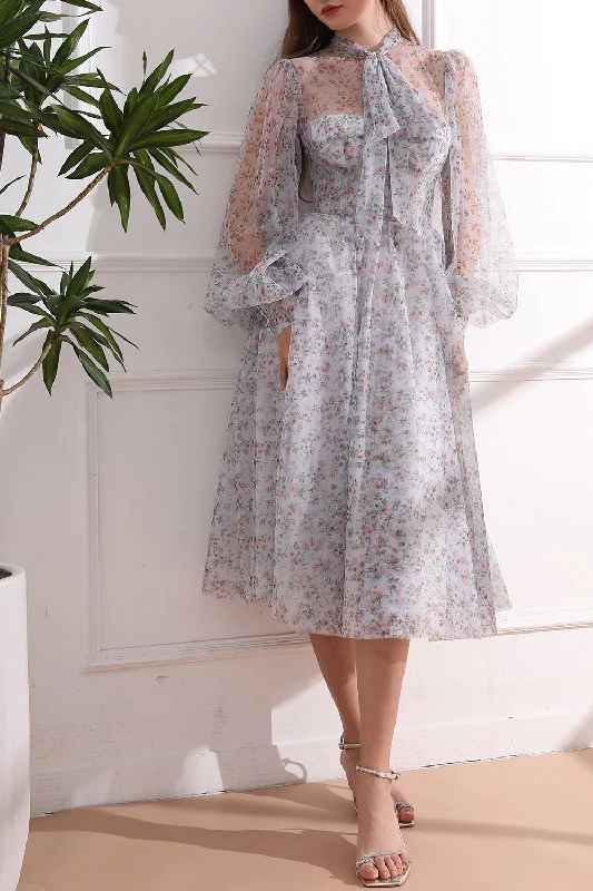 Long Sleeves Illusion Corset Lavender Floral Dress Best floral dresses for outdoor weddings