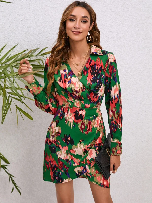 Printed Long Sleeve Tulip Hem Dress Bodycon floral dresses