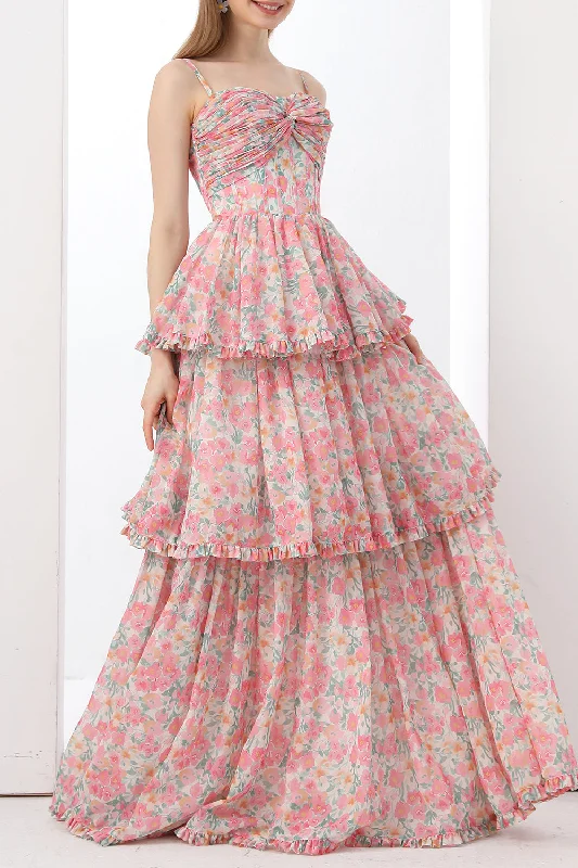 Strapless Corset Tiered Pink Floral Print Dress Edgy floral dresses