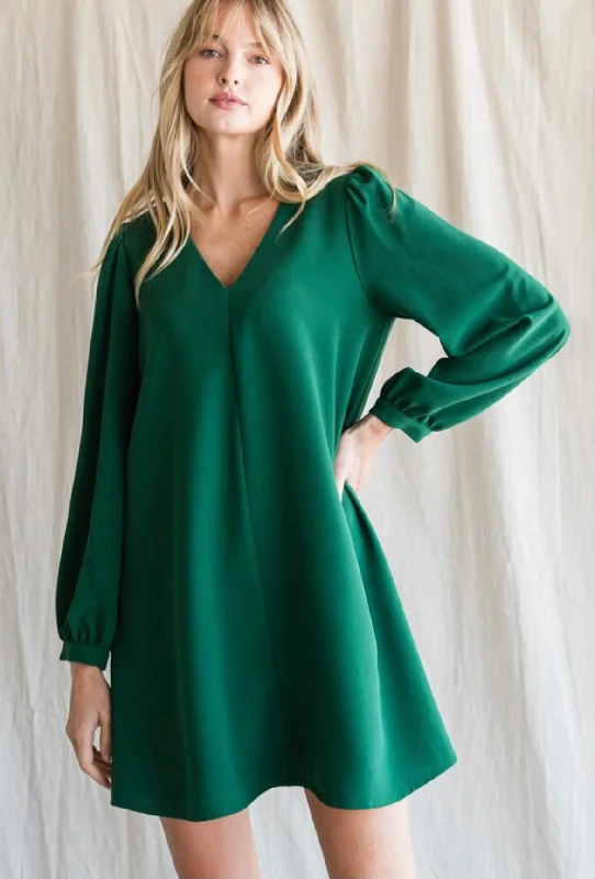 Plus Hunter Green Bubble Sleeve Dress Elegant unclassified dresses