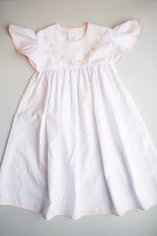 Rose Embroidered Flutter Sleeve Dress | White Halter unclassified dresses