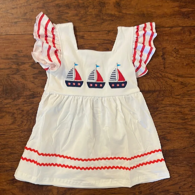 White Sail Boat Ruffle Dress Ruffled unclassified dresses