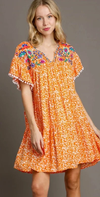 Tangerine Dottie Embroidered Pom Dress Sequin unclassified dresses