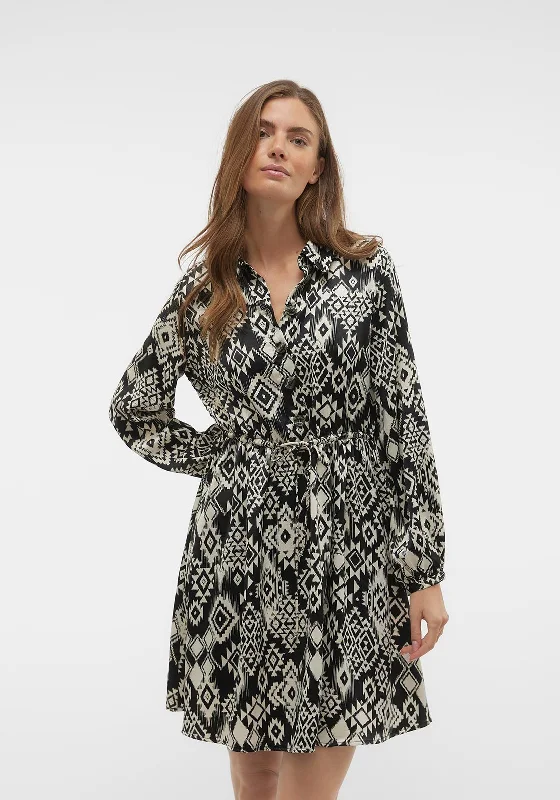 Vero Moda Gida Aztec Print Mini Shirt Dress, Black Skater Mini Skirt