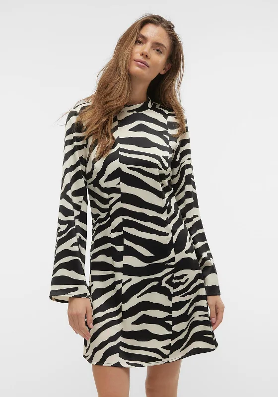 Vero Moda Ingrid Zebra Print Mini Dress, Black & White Boho Mini Skirt