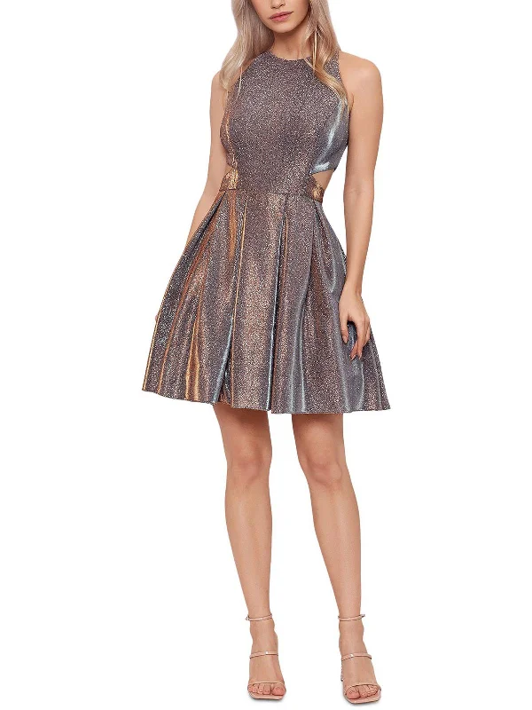 Womens Metallic Mini Cocktail and Party Dress Cozy Mini Skirt