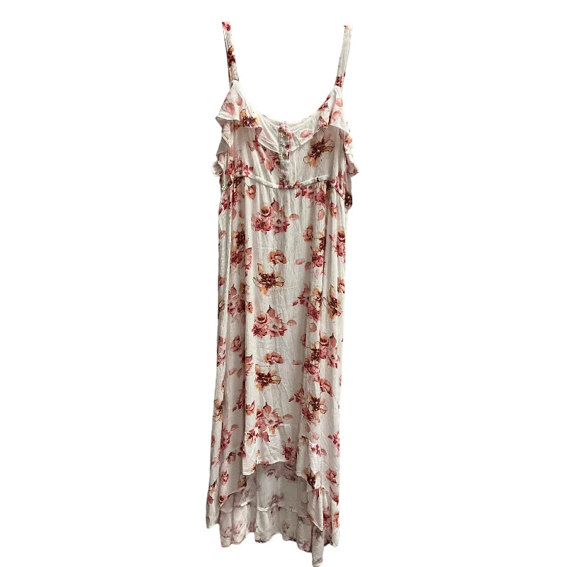 Floral Print Dress Casual Maxi Rose Gal, Size 3x Lace Detail Maxi