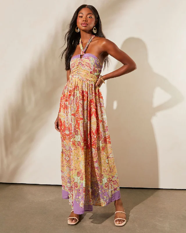 Medford Printed Halter Maxi Dress Boho Maxi Skirt