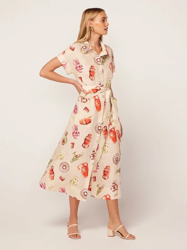 Alessandra Ivory Pottery Print Midi Shirt Dress Classic Midi Skirt