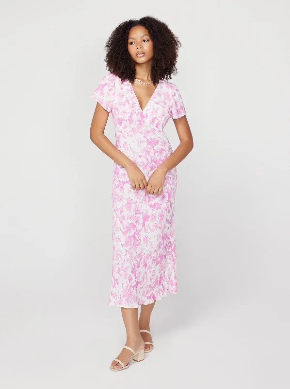 Effie Pink Pansy Print Midi Dress Everyday Midi Skirt