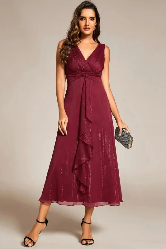 Evening Dresses Sleeveless Glittery Ruffled Ever Pretty of Midi Wedding Guest Dress Elegant Midi Skirt