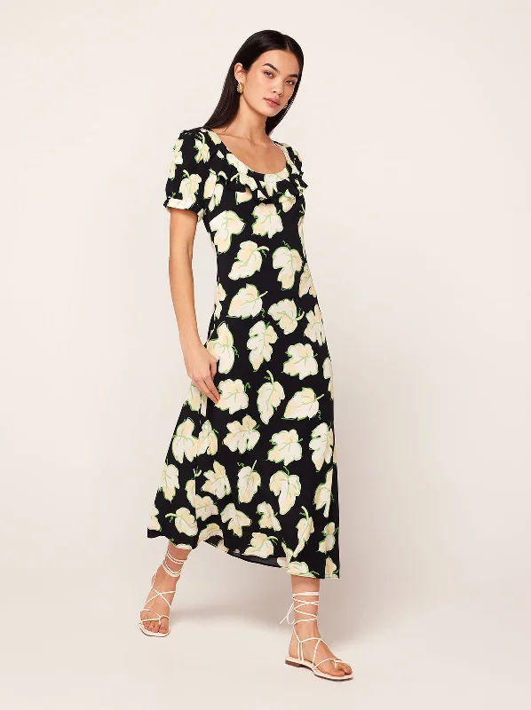 Hilda Black Vine Leaf Midi Dress Knit Midi Skirt