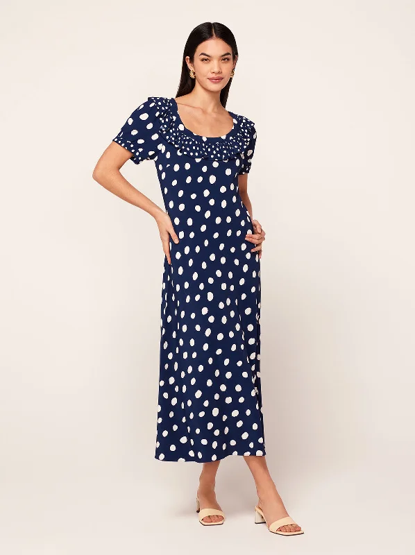 Hilda Mixed Polka Dot Midi Dress Lace Trim Midi