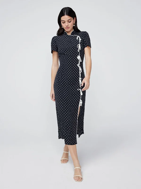 Leia Black Polka Dot Midi Dress Soft Midi Skirt