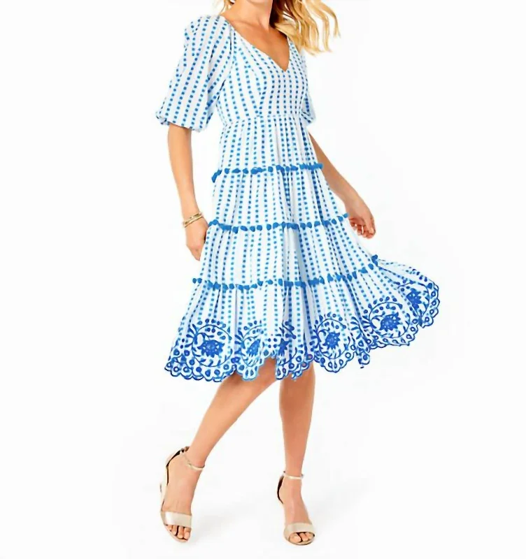 Sidney Midi Dress in Gingham Stripe Jacquard Silk Midi Skirt