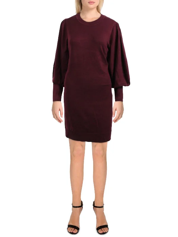 Womens Crewneck Midi Sweaterdress Pleated Satin Skirt