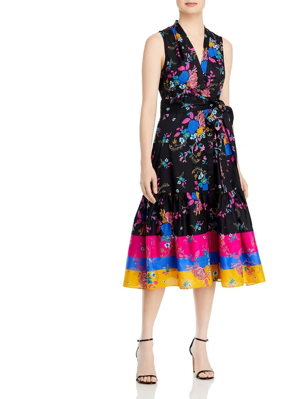 Womens Floral Long Midi Dress Wraparound Midi Skirt