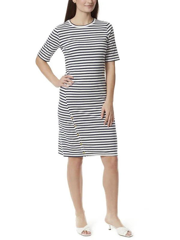 Womens Striped Midi T-Shirt Dress Cotton Midi Skirt