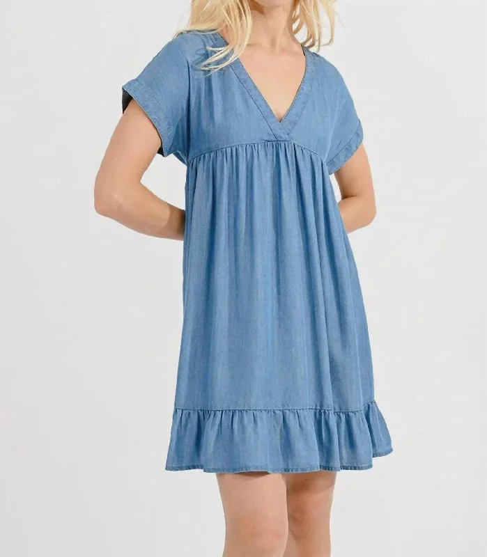 Chambray Woven Dress In Denim Blue Classic Blue Denim